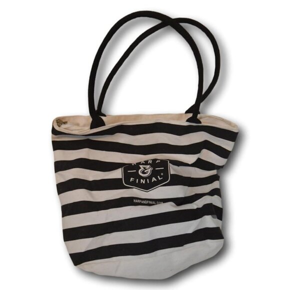 Harp & Finial Black & White Stripe Zippered Tote - Picture 1 of 3